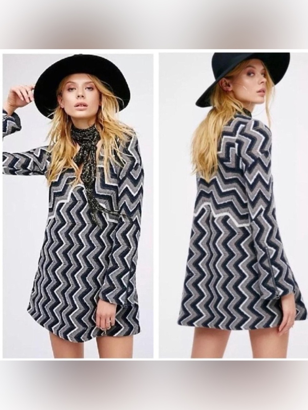Free People Rhiannon Chevron Sweater Dress Boho Eclectic